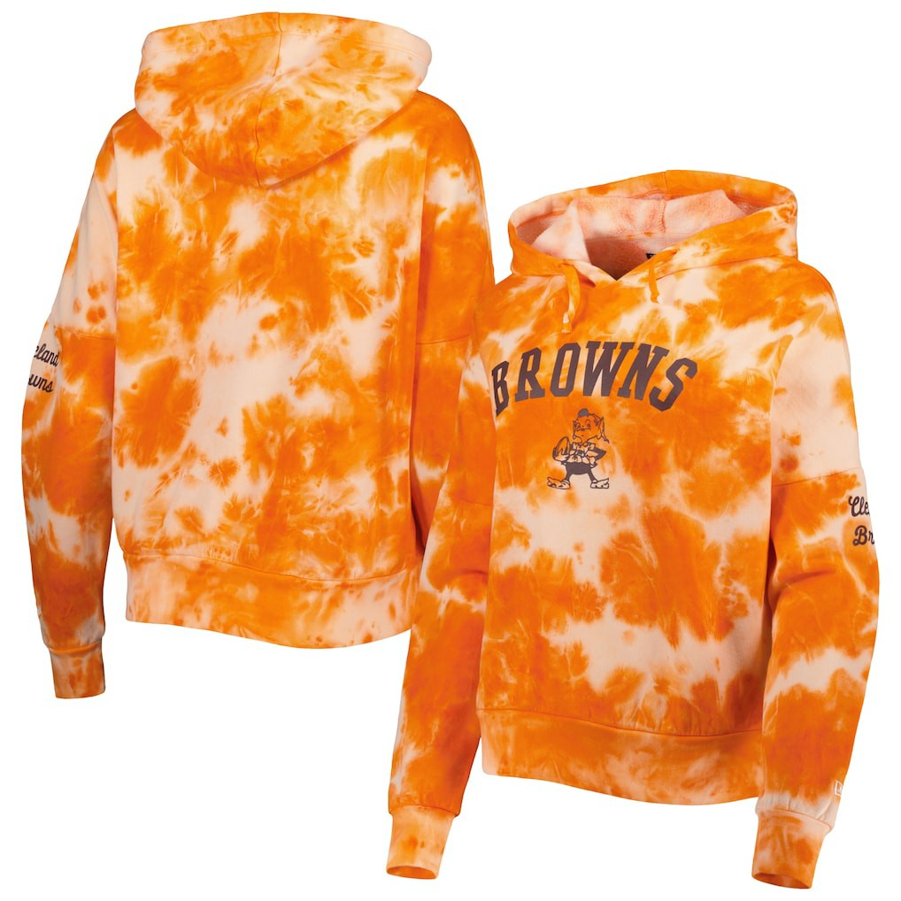 Cleveland Browns New Era Women's Cloud Dye Fleece Pullover Hoodie - Orange discount