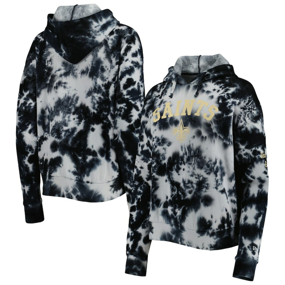 New Orleans Saints New Era Women's Cloud Dye Fleece Pullover Hoodie - Black discount