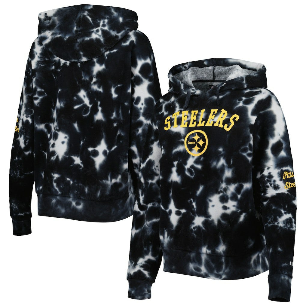 Pittsburgh Steelers New Era Women's Cloud Dye Fleece Pullover Hoodie - Black cheap