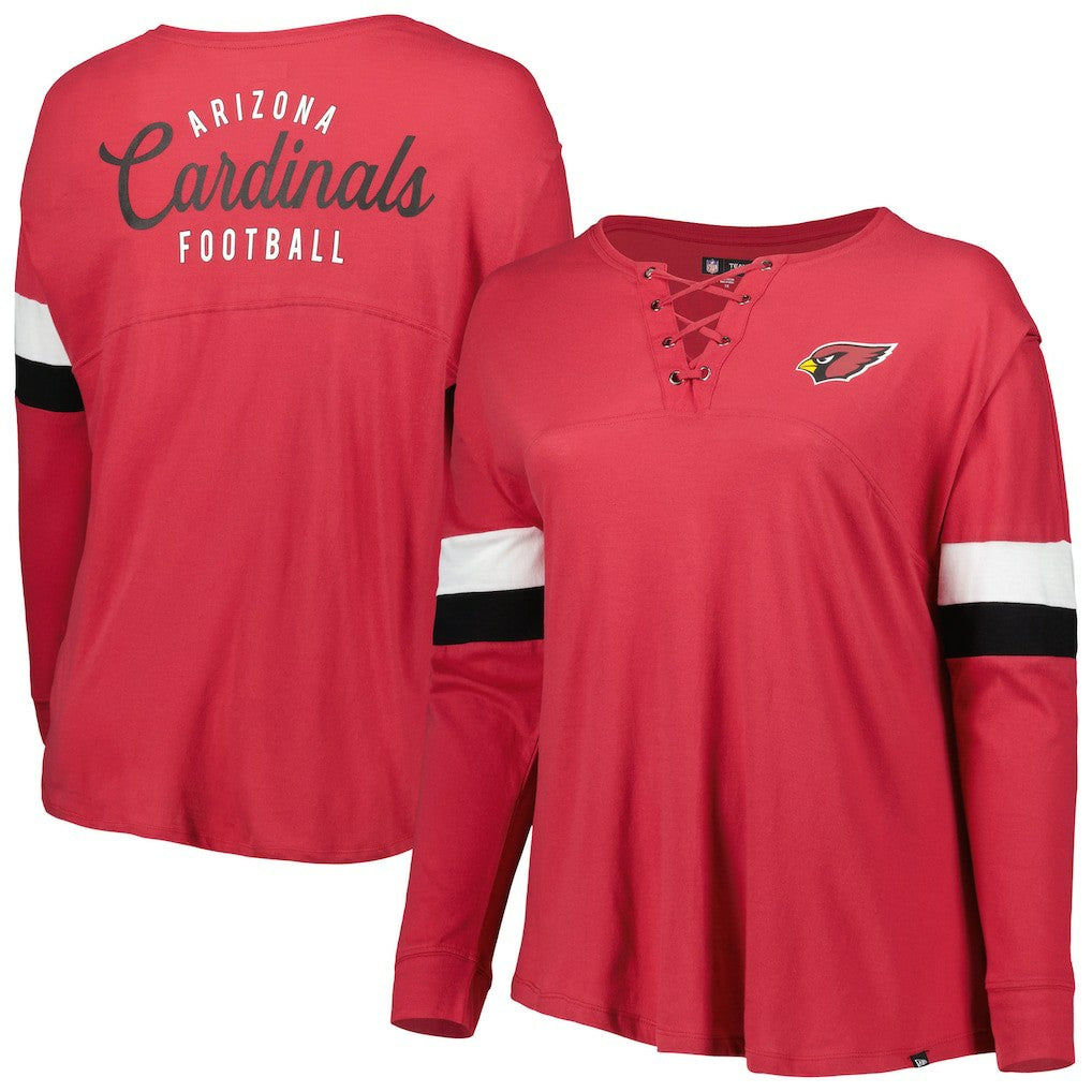 Arizona Cardinals New Era Women's Plus Size Athletic Varsity Lace-Up V-Neck Long Sleeve T-Shirt - Cardinal discount