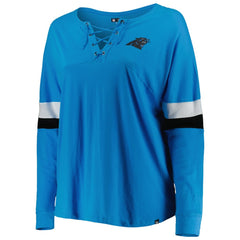 Carolina Panthers New Era Women's Plus Size Athletic Varsity Lace-Up V-Neck Long Sleeve T-Shirt - Blue for sale