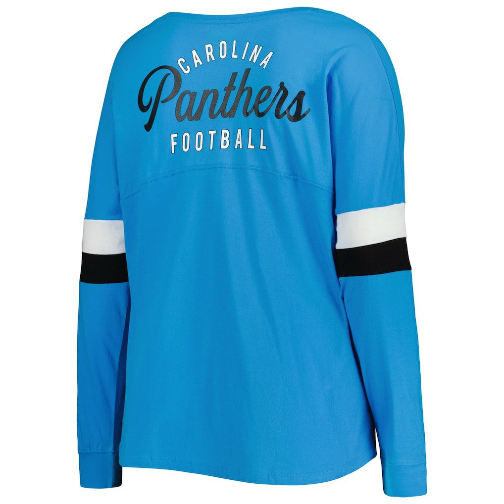 Carolina Panthers New Era Women's Plus Size Athletic Varsity Lace-Up V-Neck Long Sleeve T-Shirt - Blue for sale