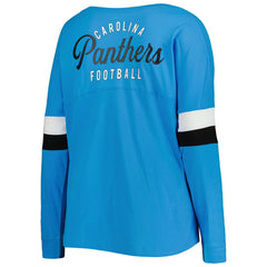 Carolina Panthers New Era Women's Plus Size Athletic Varsity Lace-Up V-Neck Long Sleeve T-Shirt - Blue for sale