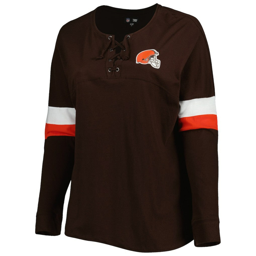 Cleveland Browns New Era Women's Plus Size Athletic Varsity Lace-Up V-Neck Long Sleeve T-Shirt - Brown on sale