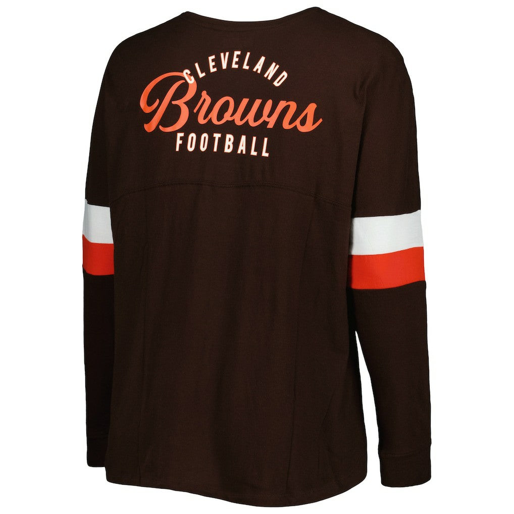 Cleveland Browns New Era Women's Plus Size Athletic Varsity Lace-Up V-Neck Long Sleeve T-Shirt - Brown on sale
