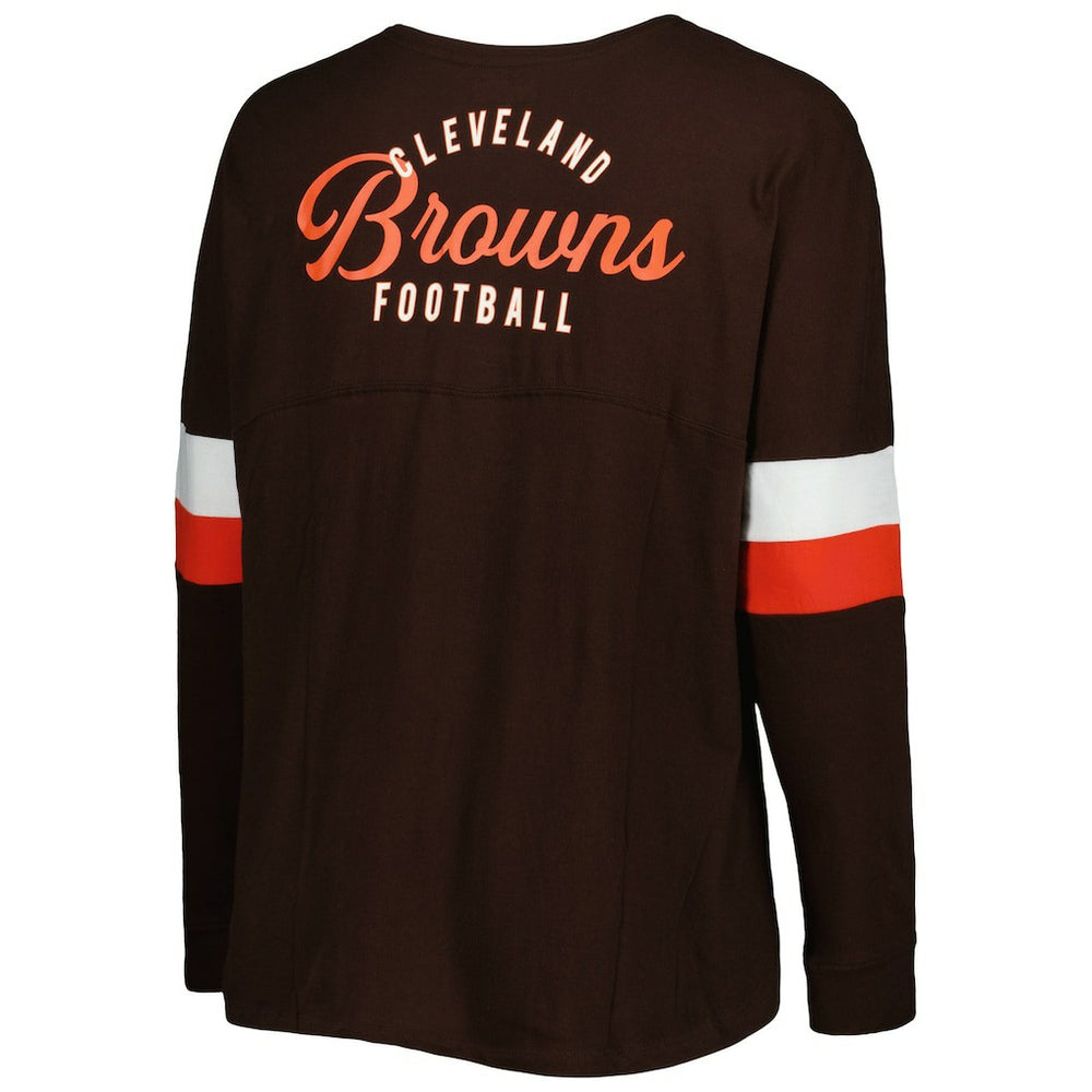 Cleveland Browns New Era Women's Plus Size Athletic Varsity Lace-Up V-Neck Long Sleeve T-Shirt - Brown on sale