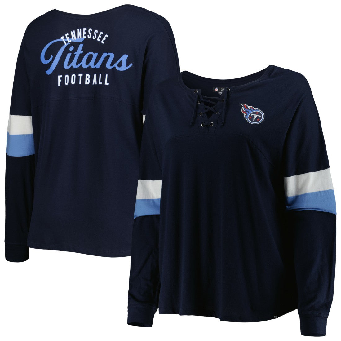Tennessee Titans New Era Women's Plus Size Athletic Varsity Lace-Up V-Neck Long Sleeve T-Shirt - Navy discount