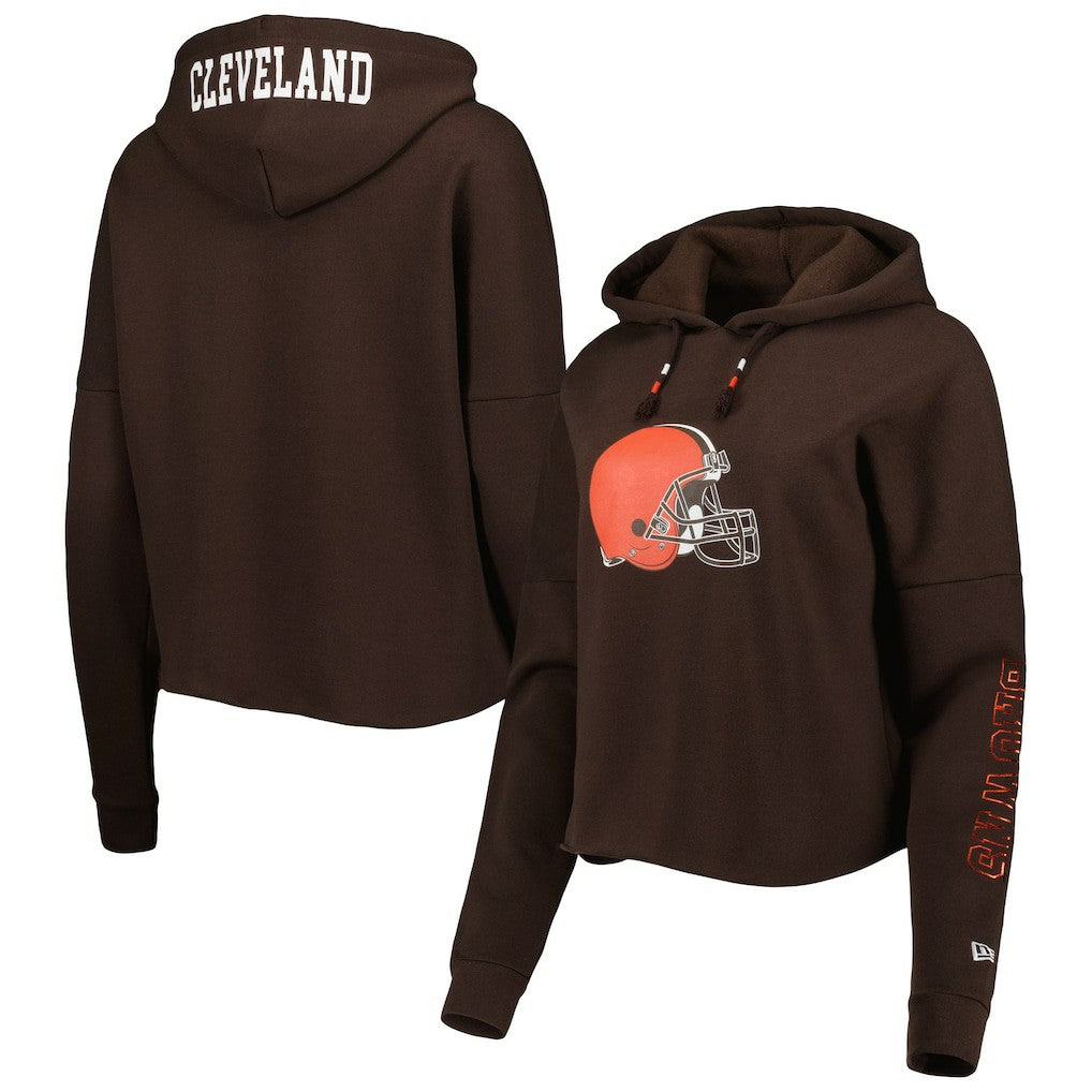 Cleveland Browns New Era Women's Foil Sleeve Pullover Hoodie - Brown sale