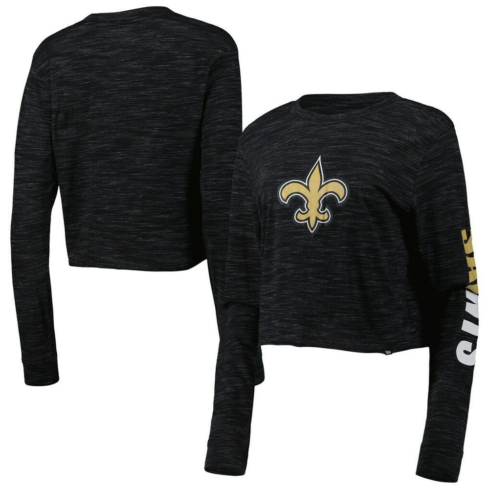 New Orleans Saints New Era Women's Crop Long Sleeve T-Shirt - Black discount