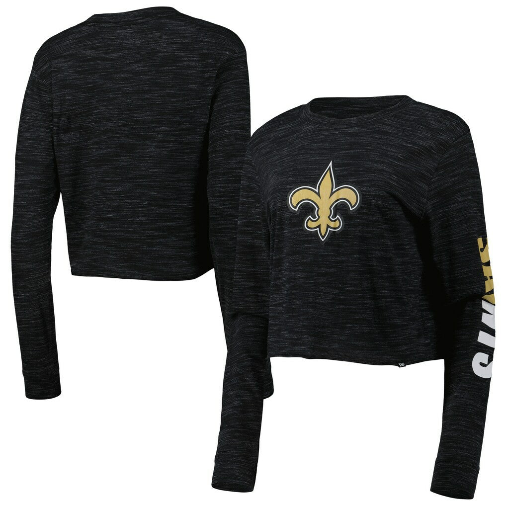 New Orleans Saints New Era Women's Crop Long Sleeve T-Shirt - Black discount