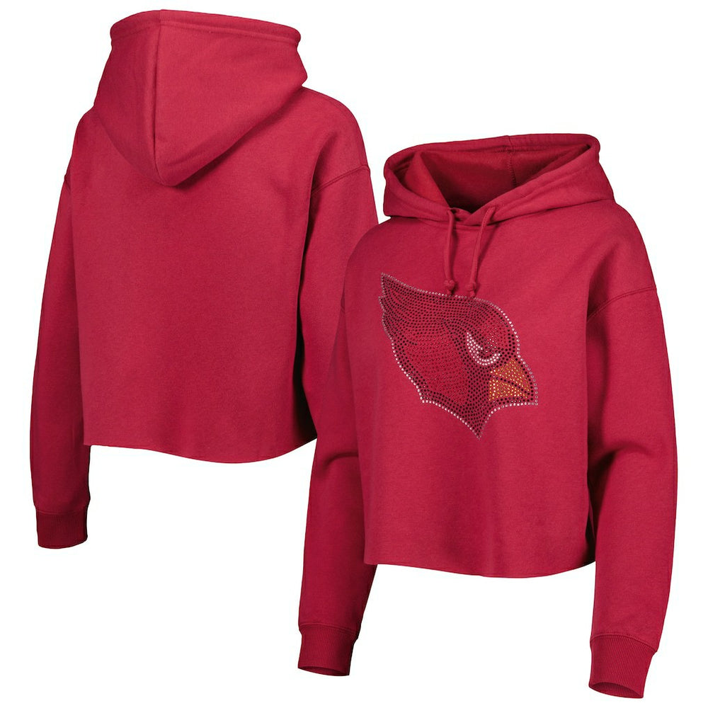 Arizona Cardinals Cuce Women's Crystal Logo Cropped Pullover Hoodie - Cardinal discount