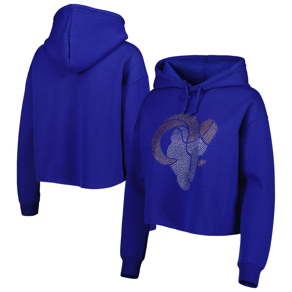Los Angeles Rams Cuce Women's Crystal Logo Cropped Pullover Hoodie - Royal cheap