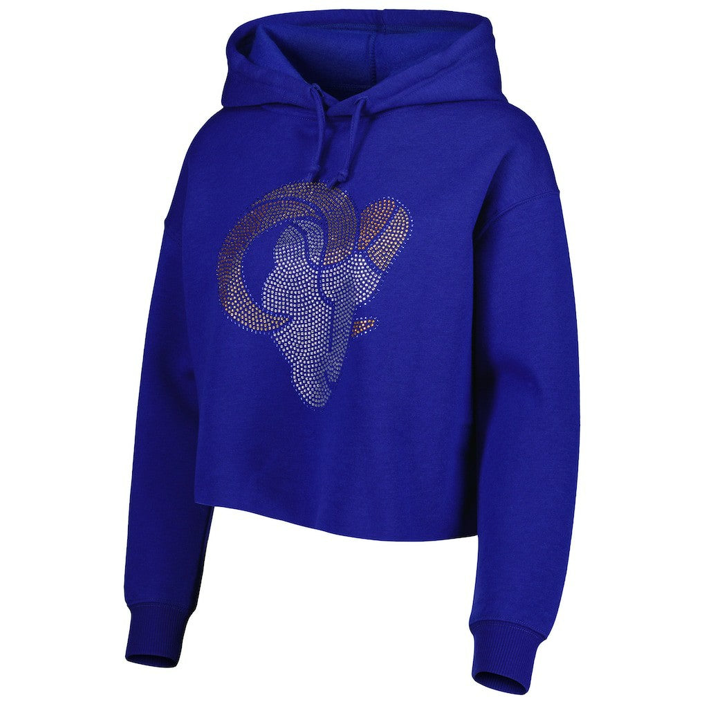 Los Angeles Rams Cuce Women's Crystal Logo Cropped Pullover Hoodie - Royal cheap