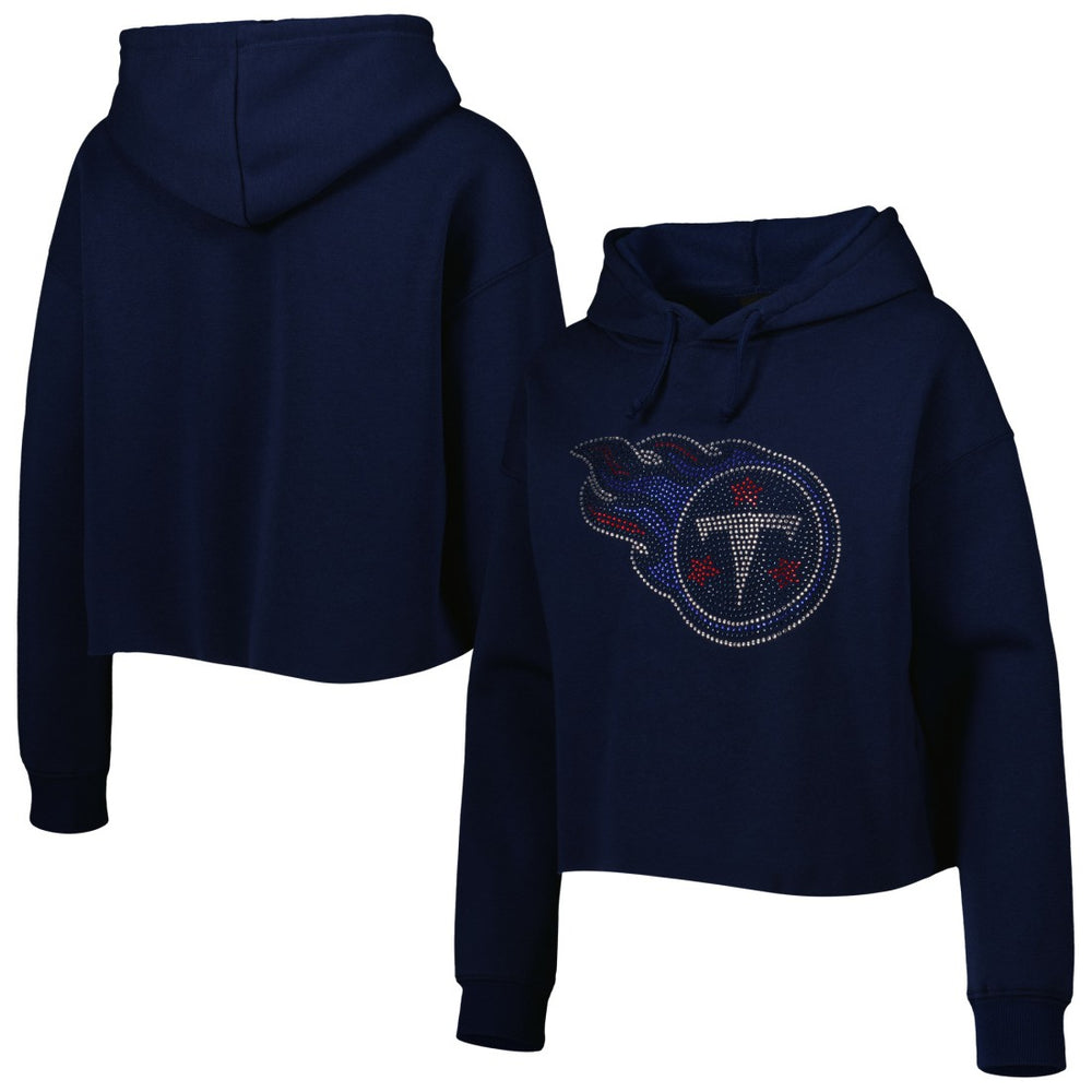 Tennessee Titans Cuce Women's Crystal Logo Cropped Pullover Hoodie - Navy sale