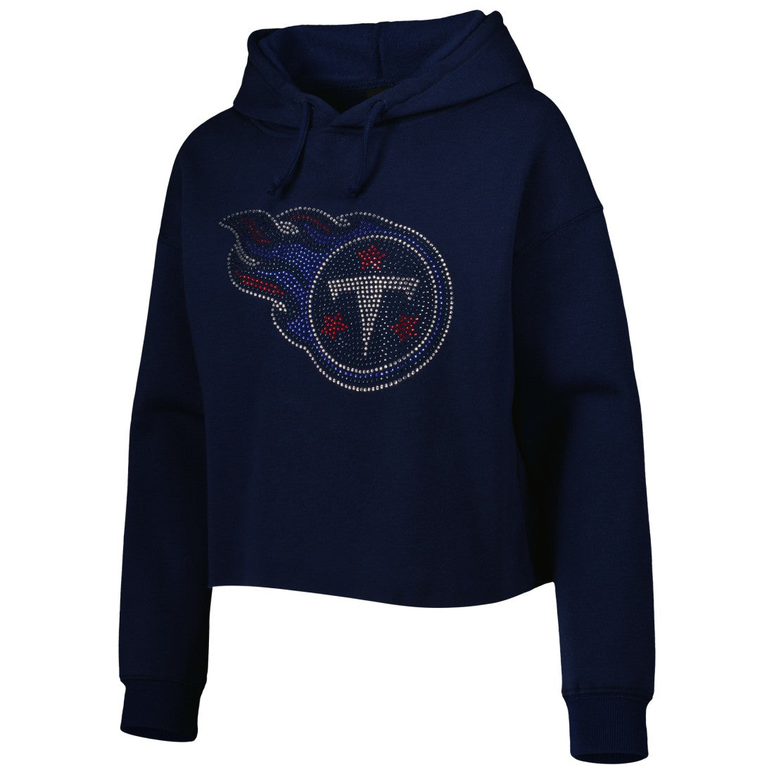 Tennessee Titans Cuce Women's Crystal Logo Cropped Pullover Hoodie - Navy sale