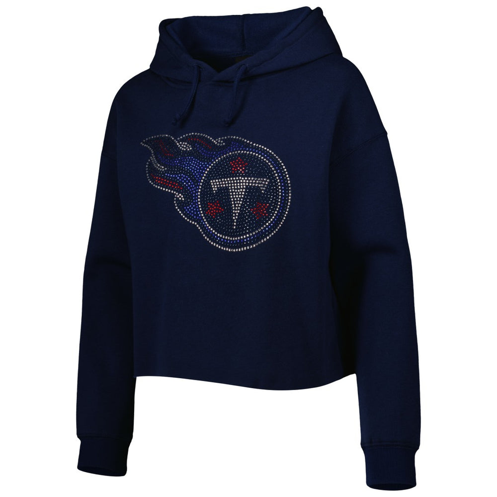 Tennessee Titans Cuce Women's Crystal Logo Cropped Pullover Hoodie - Navy sale