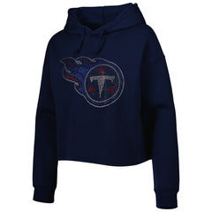 Tennessee Titans Cuce Women's Crystal Logo Cropped Pullover Hoodie - Navy sale