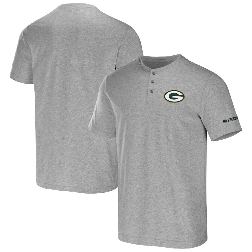 Green Bay Packers NFL x Darius Rucker Collection Henley T-Shirt - Heather Gray discount