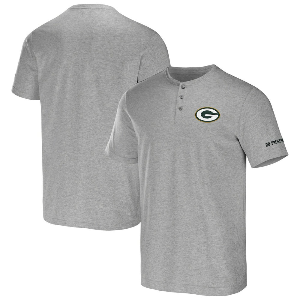Green Bay Packers NFL x Darius Rucker Collection Henley T-Shirt - Heather Gray discount