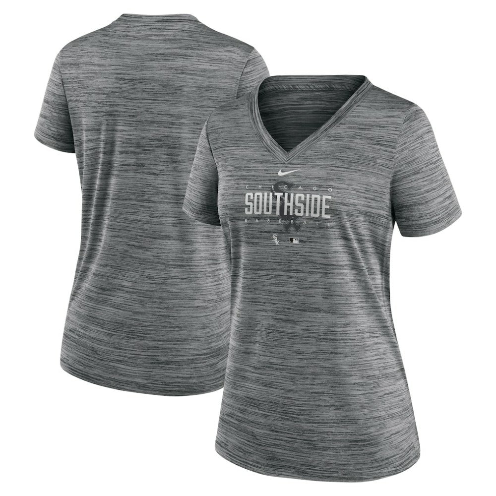 Chicago White Sox Women's City Connect Velocity Practice Performance V-Neck T-Shirt Gray