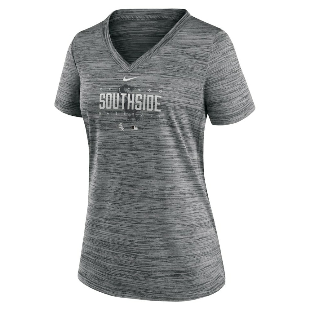 Chicago White Sox Women's City Connect Velocity Practice Performance V-Neck T-Shirt Gray