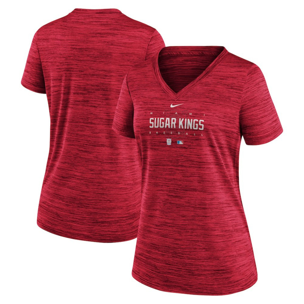 Miami Marlins Women's City Connect Velocity Practice Performance V-Neck T-Shirt Red