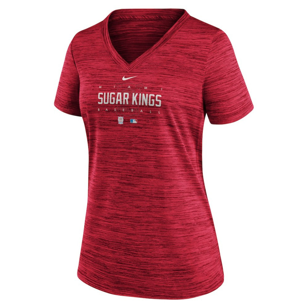 Miami Marlins Women's City Connect Velocity Practice Performance V-Neck T-Shirt Red