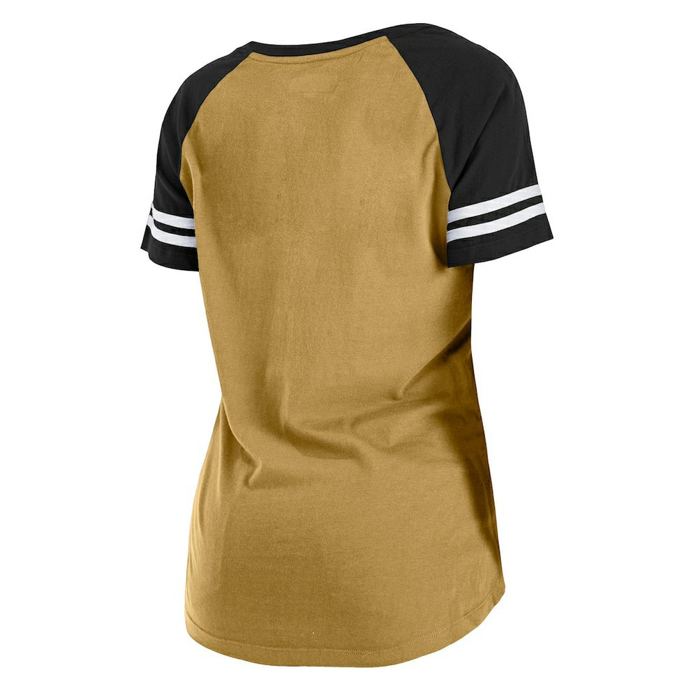 New Orleans Saints New Era Women's Legacy Lace-Up Raglan T-Shirt - Gold/Black sale