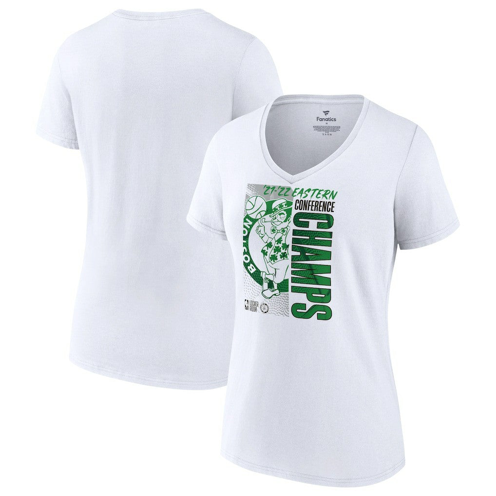Boston Celtics Women's 2022 Eastern Conference Champions Plus Size Locker Room V-Neck T-Shirt - White for sale
