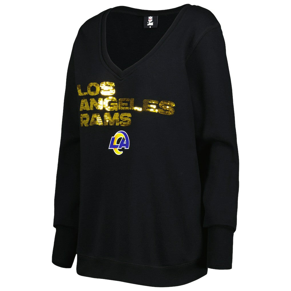 Los Angeles Rams Cuce Women's Sequin Logo V-Neck Pullover Sweatshirt - Black online