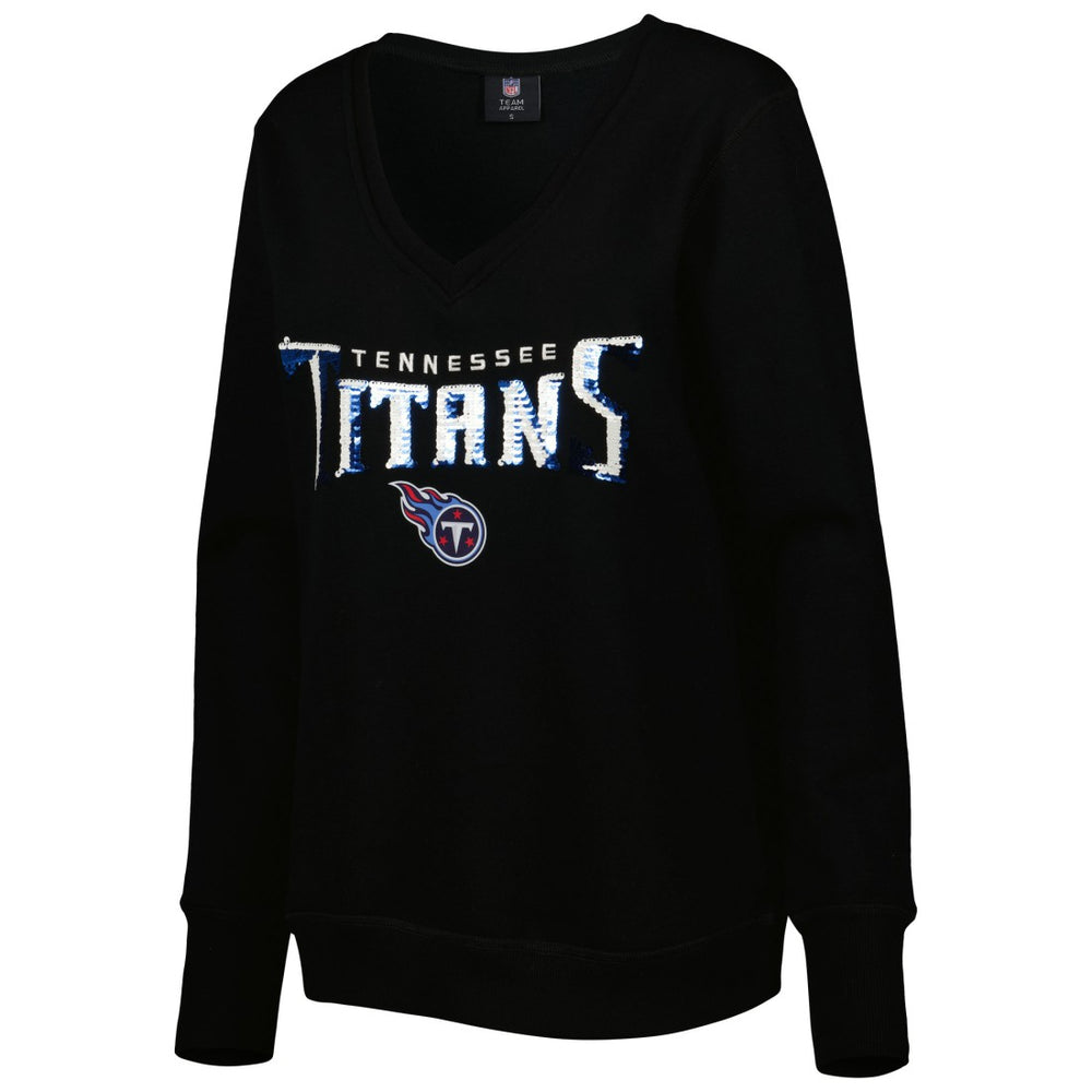 Tennessee Titans Cuce Women's Sequin Logo V-Neck Pullover Sweatshirt - Black for sale