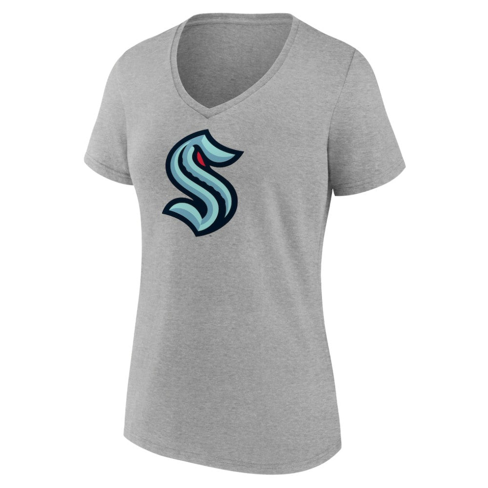 Seattle Kraken Fanatics Women's Primary Logo Team V-Neck T-Shirt - Heathered Gray T-shirts