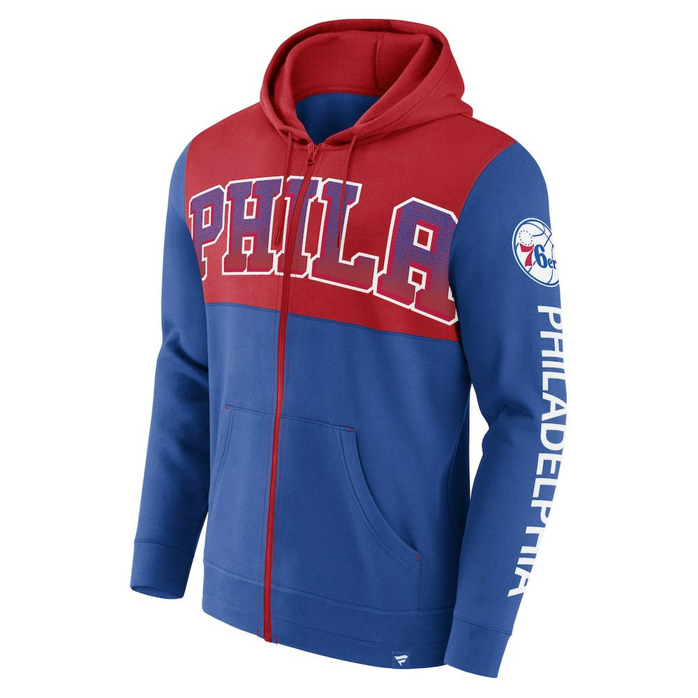 Philadelphia 76ers Skyhook Colorblock Full-Zip Hoodie - Royal/Red for sale