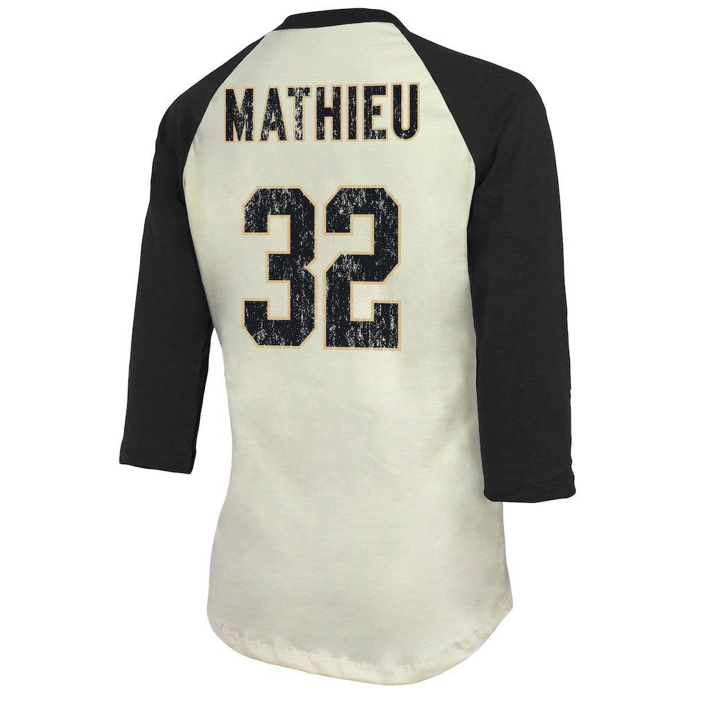 Tyrann Mathieu New Orleans Saints Majestic Threads Women's Player Name & Number Tri-Blend Three-Quarter Sleeve T-Shirt - Cream on sale