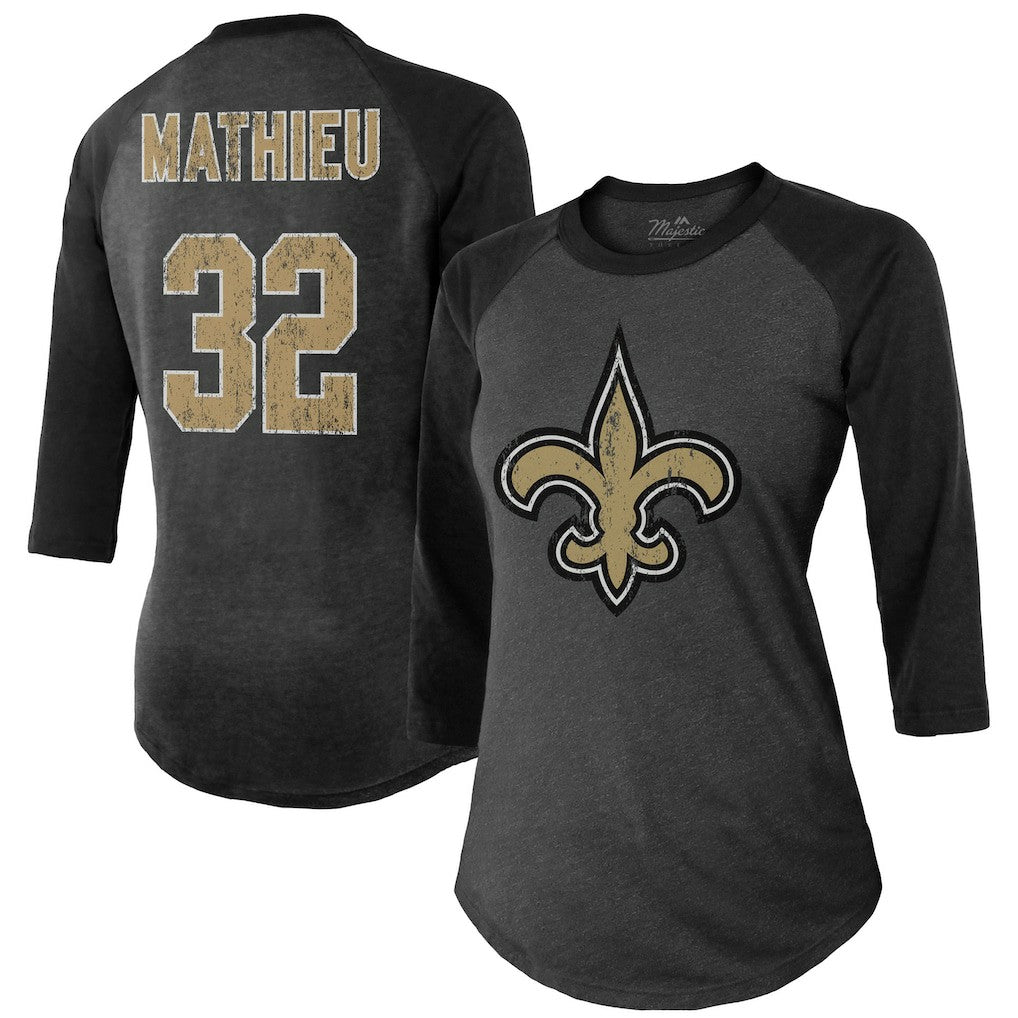 Tyrann Mathieu New Orleans Saints Majestic Threads Women's Name & Number Raglan 3/4 Sleeve T-Shirt - Black outlet