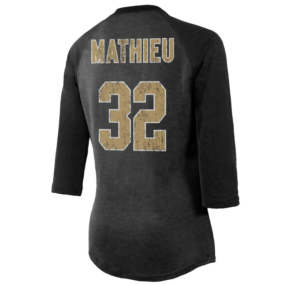 Tyrann Mathieu New Orleans Saints Majestic Threads Women's Name & Number Raglan 3/4 Sleeve T-Shirt - Black outlet