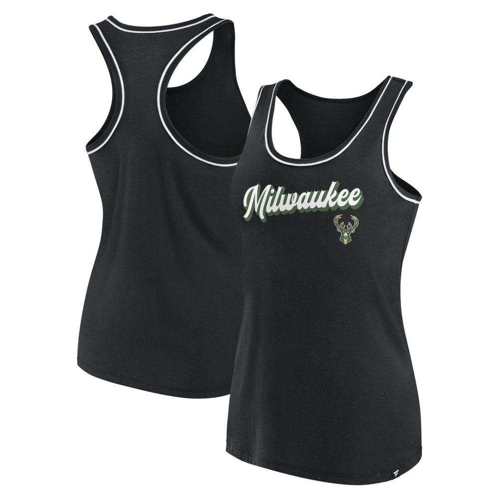 Milwaukee Bucks Women's Wordmark Logo Racerback Tank Top - Black discount