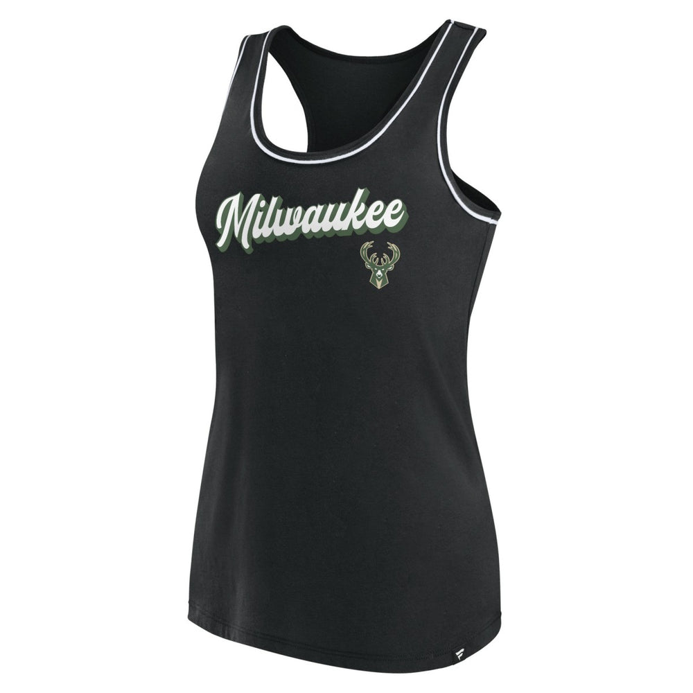 Milwaukee Bucks Women's Wordmark Logo Racerback Tank Top - Black discount
