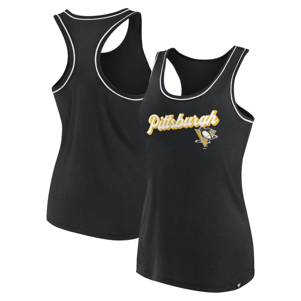Pittsburgh Penguins Fanatics Women's Wordmark Logo Racerback Scoop Neck Tank Top - Black Tank Top