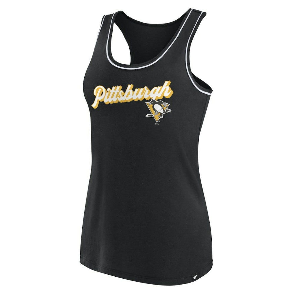 Pittsburgh Penguins Fanatics Women's Wordmark Logo Racerback Scoop Neck Tank Top - Black Tank Top