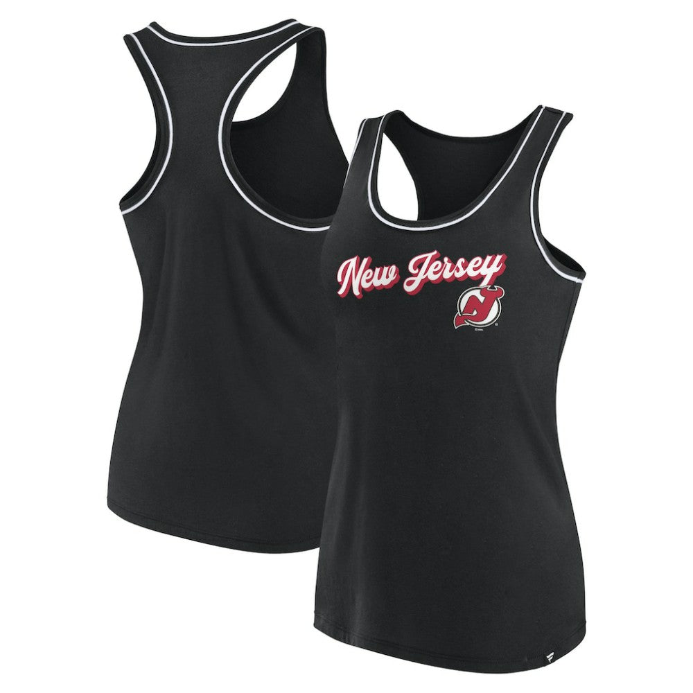 New Jersey Devils Fanatics Women's Wordmark Logo Racerback Scoop Neck Tank Top - Black Jerseys