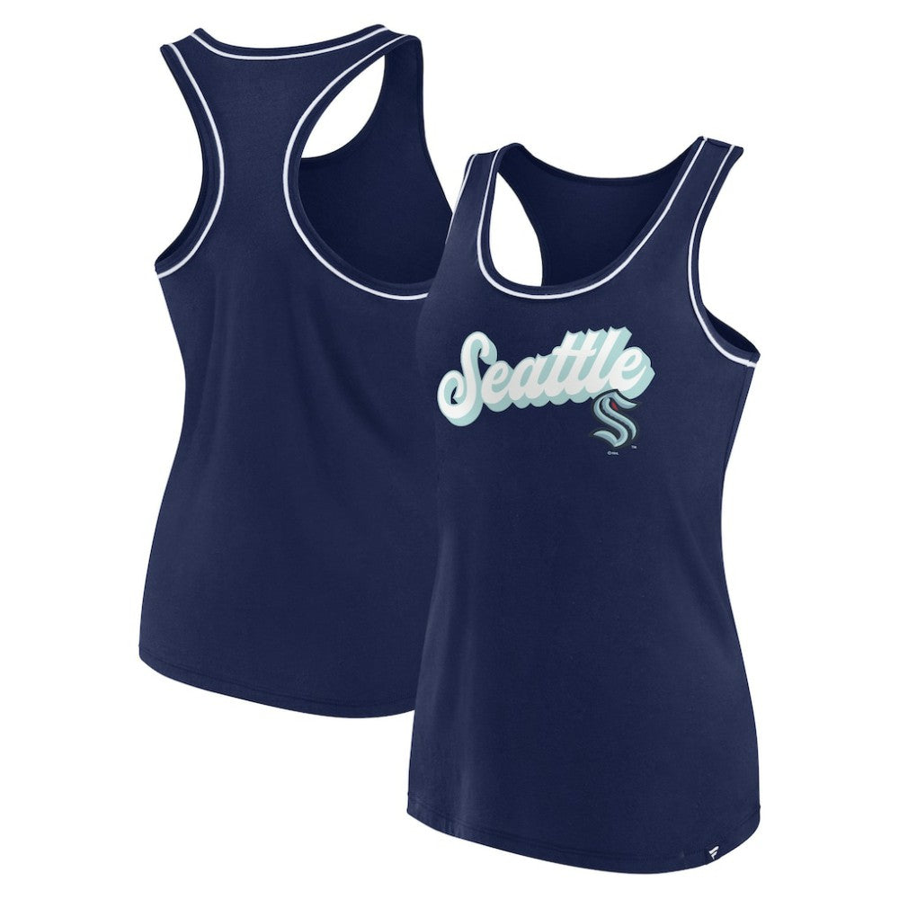 Seattle Kraken Fanatics Women's Wordmark Logo Racerback Scoop Neck Tank Top - Deep Sea Blue Tank Top