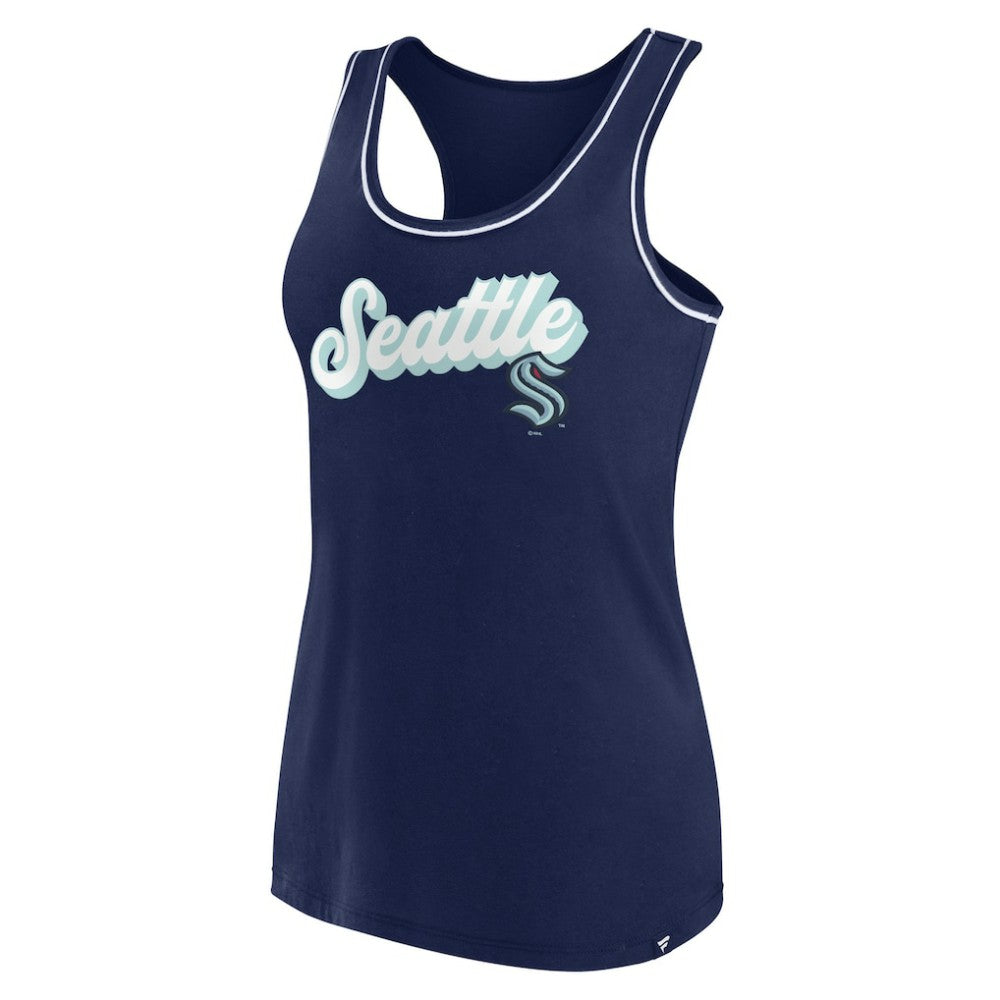 Seattle Kraken Fanatics Women's Wordmark Logo Racerback Scoop Neck Tank Top - Deep Sea Blue Tank Top