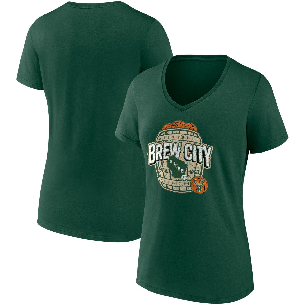 Milwaukee Bucks Women's Hometown Collection Brew City V-Neck T-Shirt - Hunter Green outlet