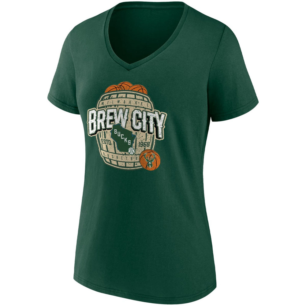 Milwaukee Bucks Women's Hometown Collection Brew City V-Neck T-Shirt - Hunter Green outlet