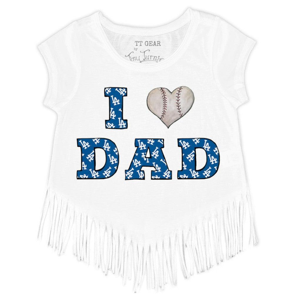 Los Angeles Dodgers Tiny Turnip Youth I Love Dad Fringe T-Shirt White