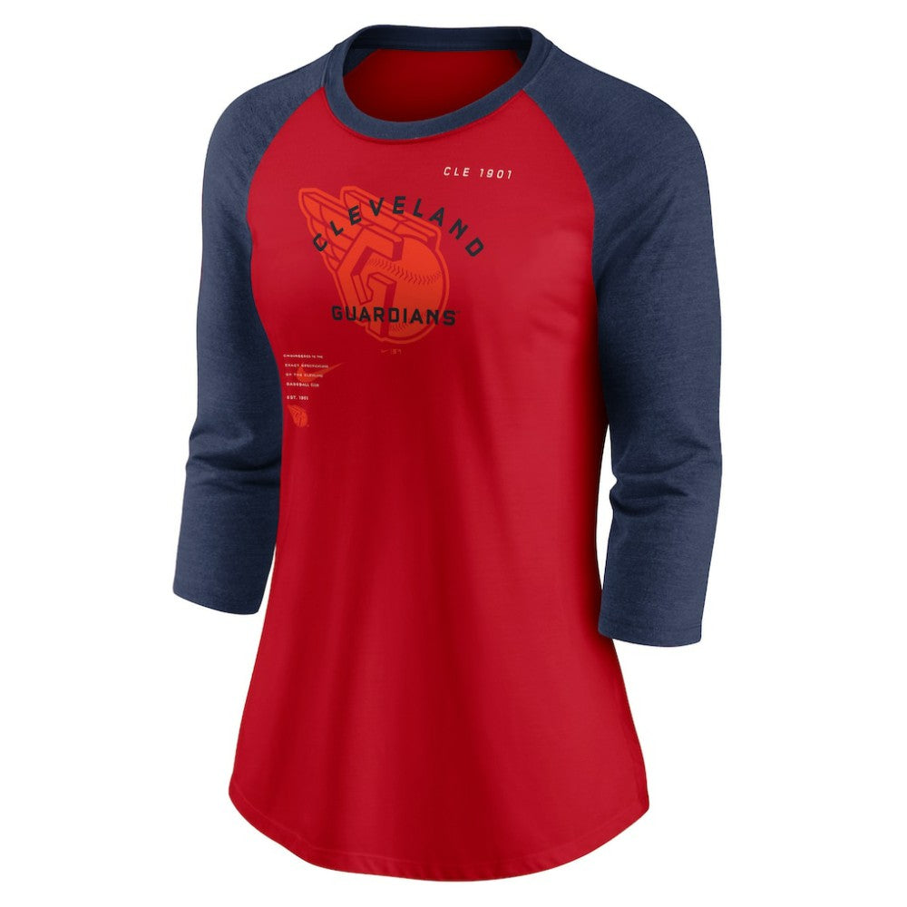 Cleveland Guardians Women's Next Up Tri-Blend Raglan 3/4-Sleeve T-Shirt Red/Navy