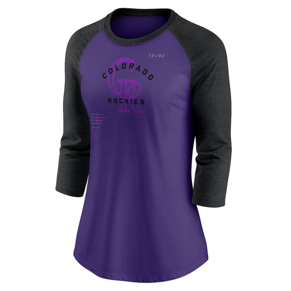 Colorado Rockies Women's Next Up Tri-Blend Raglan 3/4-Sleeve T-Shirt Purple/Black