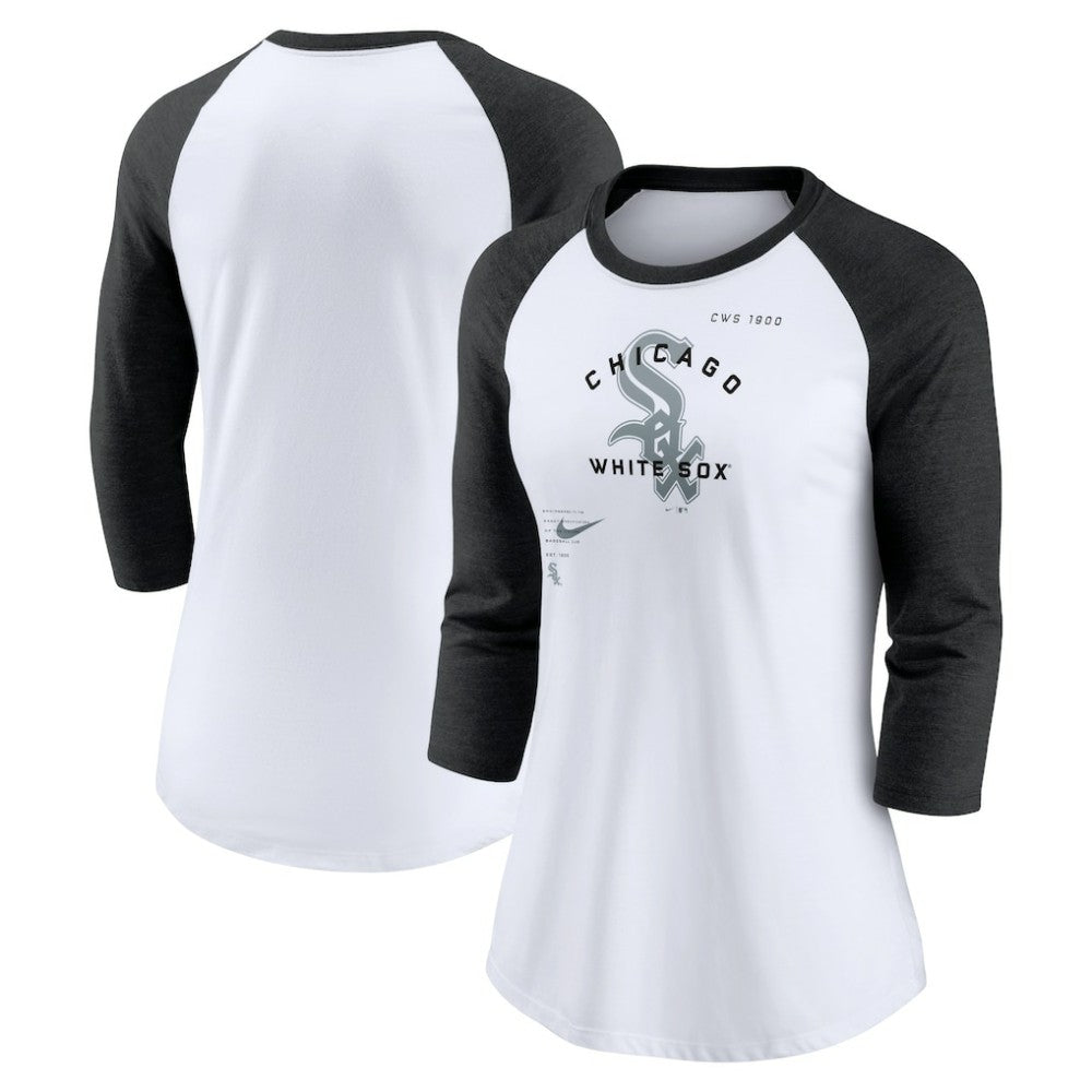 Chicago White Sox Women's Next Up Tri-Blend Raglan 3/4-Sleeve T-Shirt White/Black