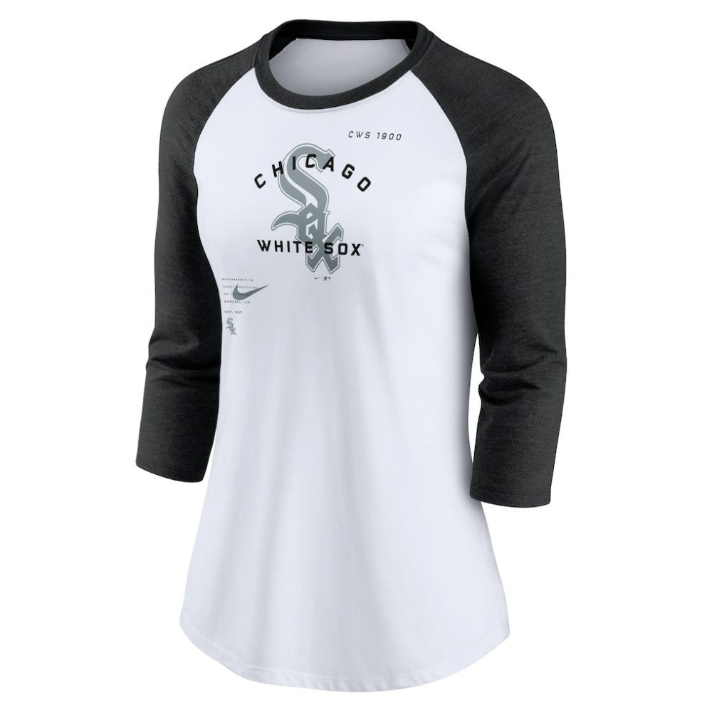 Chicago White Sox Women's Next Up Tri-Blend Raglan 3/4-Sleeve T-Shirt White/Black